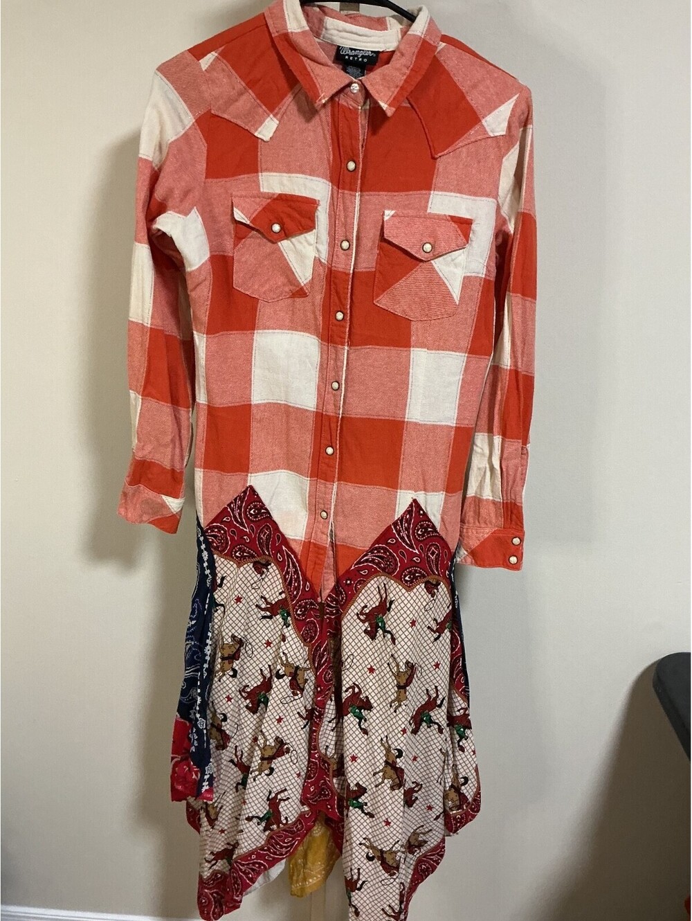 Wrangler Retro Womens Size Small Plaid Bandana Duster Western Kimono Rodeo 202